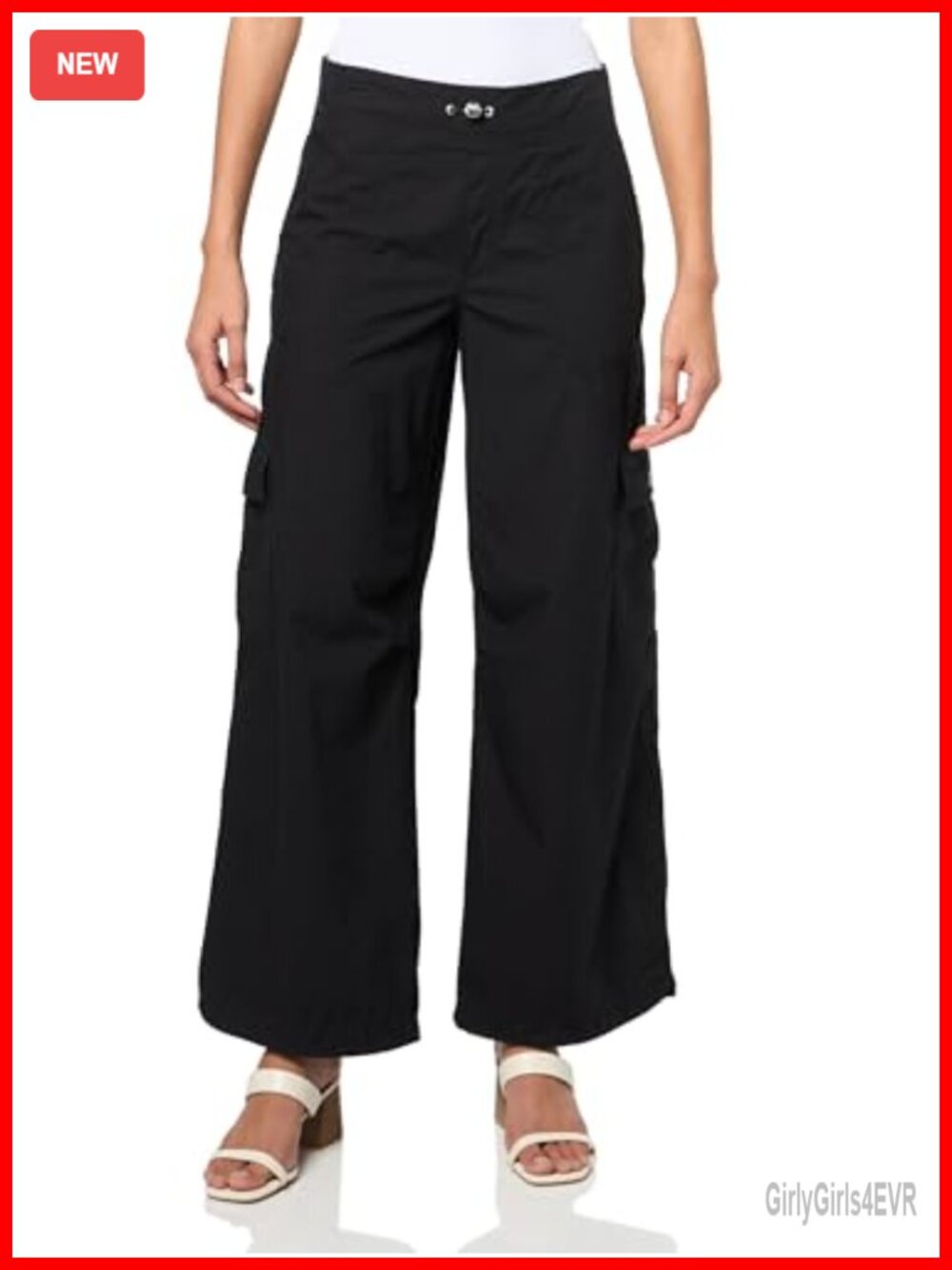 Wide Leg Adjustable Waistcord Cargo Pant High Rise Pull On Tapered Fit